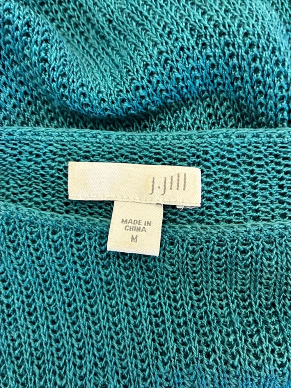 J. Jill Linen Blend Tunic Sweater Aqua Blue Open Knit Beachy Artsy M